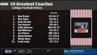 Paul Finebaum "announced" Top 10 greatest coaches college football history: Nick Saban,...