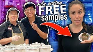 Only Eating FREE SAMPLES for 24 HOURS  // Girls VS Boys