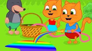 Cats Family in English - Rainbow Puddle of Fruit Cartoon for Kids