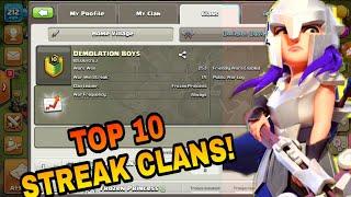 TOP 10 BEST WAR WIN STREAK CLANS IN CLASH OF CLANS - COC