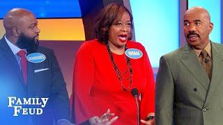 Quinae's pool guy does what to her bottom?! | Family Feud