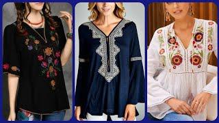 embroidered shirts/casual women's blouse and top with hand embroidery