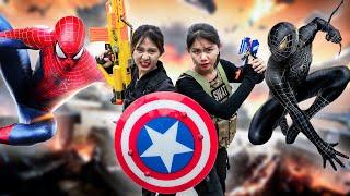 XGirl Nerf War STRONG Squad Hero & Black Spider Man Nerf Guns Fight Criminal Compilation Battle Nerf