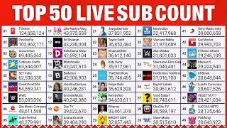 Top 50 YouTube Live Sub Count - PewDiePie VS T-Series & More!​