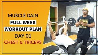 Full Week Workout Plan for Muscle Gain | Day 01 - Chest & Triceps | Yatinder Singh