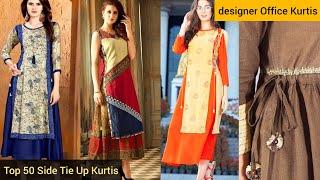 Top 50 Most Trending 2020 Side CutSide Tie Up Designer Office Cotton Kurtis Designs For Girls