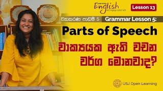 Learning English 13: Grammar Lesson 5 - Parts of Speech / වාක්‍යයක ඇති වචන වර්ග මොනවාද?