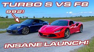 INSANE STREET LAUNCH! * 992 Turbo S Launch Control Testing vs Ferrari F8 Tributo