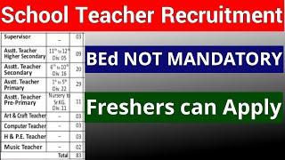 BEd NOT MANDATORY I SCHOOL TEACHER RECRUITMENT WITH / WITHOUT BEd I FRESHERS ELIGIBLE I ALL SUBJECTS