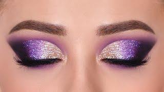 GOLD & PURPLE Glitter Smokey Eye Makeup Tutorial ( affordable )