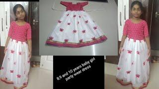 #8to 9 & 10 years baby girl long frock cutting and stitching in Telugu  party wear dress for kids