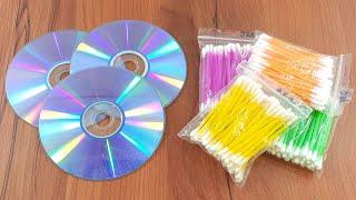 Recycling cd disc & Cotton buds crafting | Waste material reuse idea | Diy Craft