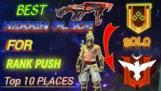 #free TOP 10 HIDDING PLACES IN FREE FIRE //HIDDEN PLACE FOR RANK PUSHING IN BERMUDA--- #RAJIB GAMING