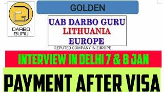 New Job in Lithuania Europe, Interview in Delhi 7 & 8 January 2020.