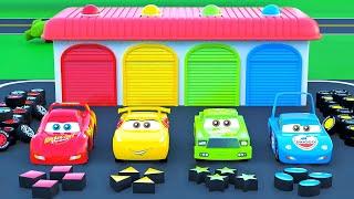 Color Garage with Change wheels Little Cars Trucks Excavators Police Cars Fire Trucks Stories