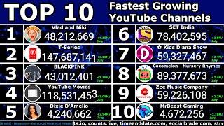 Top 10 FASTEST Growing YouTube Channels (LIVE Sub Count) - Vlad and Niki, T-Series, BLACKPINK...