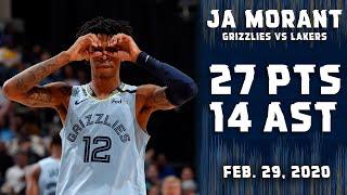 Ja Morant goes CRAZY! Nets 27pts & 14ast in 11th double-double vs Lakers Highlights | Feb. 29, 2020