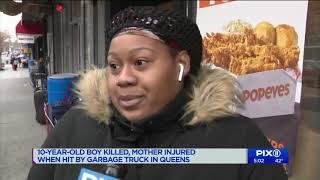 10-year-old boy killed, mother injured after hit by garbage truck in Queens