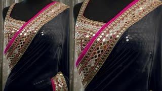 Top 10 Plain Saree With Mirror Work Blouse Designs | Beautiful Heavy Blouse Party Wear Sarees