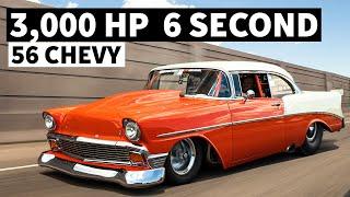 3000hp, 6 Second Street Driven ’56 Chevy With Twin Turbos and Steel panels