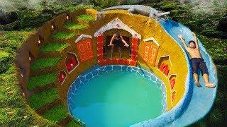 Build Swimming Pool Water Slide Crocodile Around Secret Underground House