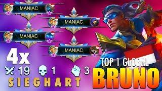 Bruno 92.2% WinRate!! Out of Control 4x Maniac! | Top 1 Global Bruno by S I E G H A R T ~ MLBB