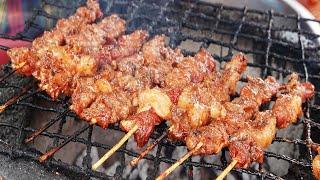 Cambodian Cheap Street Food, Cheap Grilled Beef Skewers, Delicious Beef Kebab For US$0.25