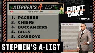 FIRST TAKE | Stephen’s A-List: Top 5 NFL teams after Week 17: 1. Packers 2. Chiefs 3 Bucs 5. Cowboys