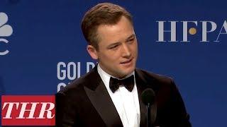 Golden Globes Winner Taron Egerton Full Press Room Speech | THR