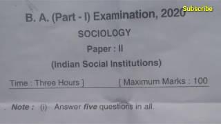 BA 1st Years Examination 2020 | Sociology Second  Paper | Ba Question paper | Previous Year