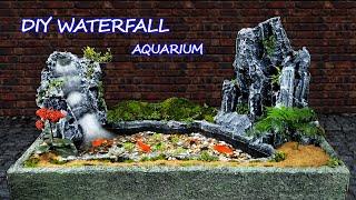 Using Bricks And Styrofoam Left - My Father Built A Beautiful Waterfall Aquarium Like a Dream