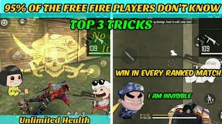 TOP 3 TRICKS IN FREE FIRE | Best Tricks for rank pushing | Secret Hiding Place #wishyoubooyah