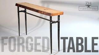 Forged console table with figured ash top