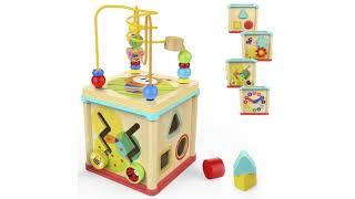 TOP BRIGHT Activity Cube Toys Baby Educational Wooden Bead Maze Shape Sorter for 1 Year...