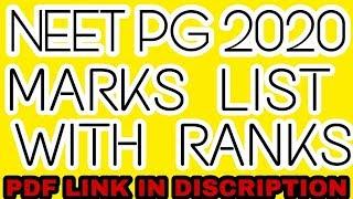 NEET PG 2020 WHOLE MARKS LIST WITH RANKS  | TOPPER LIST | FAILED LIST | Become Doctor