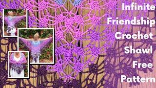 Infinite Friendship Top Down Crochet Shawl Free Pattern  with Edging Easy Project  Beginner Stitches