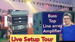 Live setup Tour Bass, Amplifier, Top, Line Array, sharpy, par lights