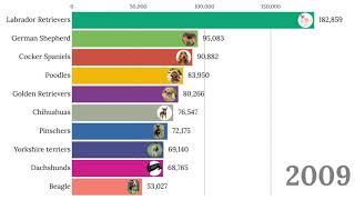 Top 10 most popular dogs (number of dogs registered) 1991 - 2000