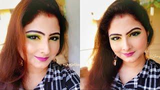 পহেলা ফাল্গুন Yellow And Green Colourful Eye Makeup MakeUp Tutorial | GlamGirlSanchari