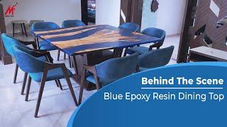 Blue Epoxy Resin Dining Table Top - Maruti Furniture Anand - The Solid Wood Furniture Makers