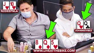 THIS Crazy Poker Hand Made Him Take His Mask Off!!! JohnnieVibes TOP SET vs Gutshot Straight Draw