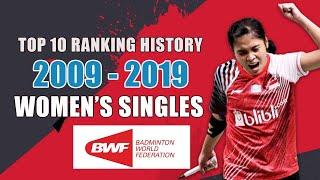 TOP 10 BWF RANKING HISTORY WOMEN'S SINGLES BADMINTON (2009-2019)