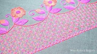 Eye Catching Hand Embroidery Border Art, Pure Hand Embroidery Edge Design, Lucky Embroidery-277