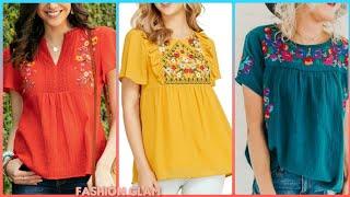 Exclusive Women's Casual Wear Hand Embroidered Short Sleeves Cotton Summer Blouse And Top Styles