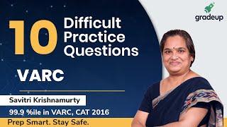 Top 10 Difficult Practice Questions for CAT 2020 | VARC | Savitri Krishnamurty | Gradeup
