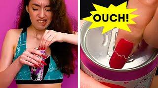 GIRLS PROBLEMS WITH LONG NAILS || Manicure Hacks, Nail Polish Hacks, Girly Hacks and Problems
