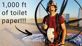 Dropping GIANT 1,000 ft roll of toilet paper from my paramotor!!!