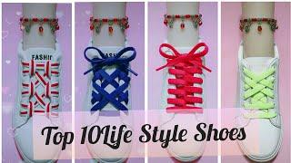 Top 10 Style LACE SHOES Life Hack Creative WAYS How To Tie Your Shoe Laces with No Bow LaceShoes  #1