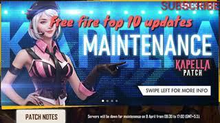 Free fire top 10 updates | free fire kapella patch update information...