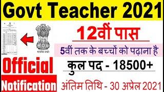 Teacher vacancy 2021, primary teacher bharti 2021, new vacancy 2021, sarkari naukari 2021